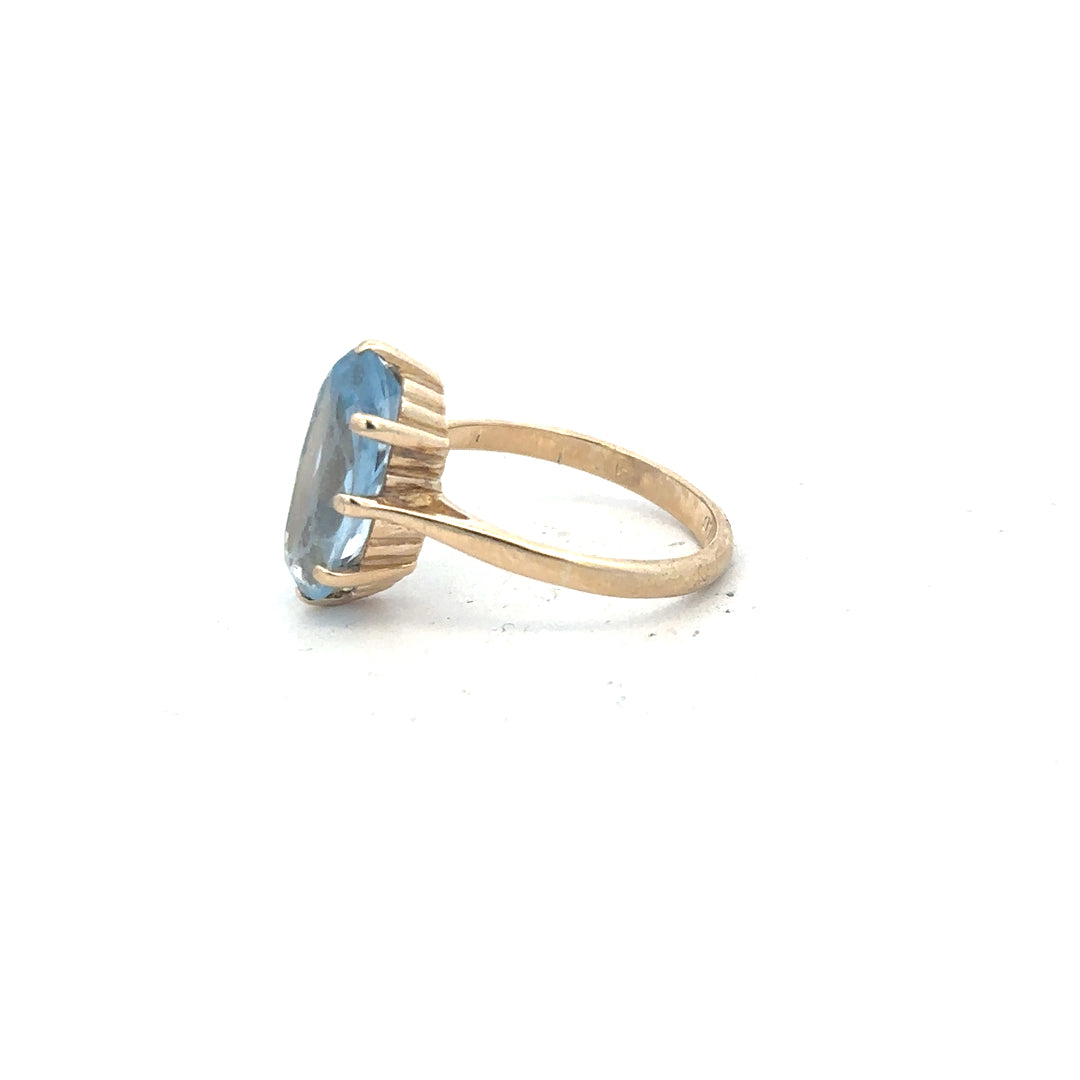 9ct yellow gold ring in size Q with a smooth band, unbranded, shown on a plain background.