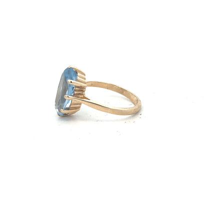 9ct yellow gold ring in size Q with a smooth band, unbranded, shown on a plain background.