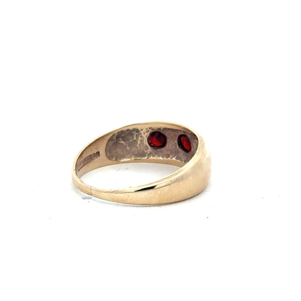 9ct yellow gold ring in size Q with a smooth band, unbranded jewelry, shown close-up.