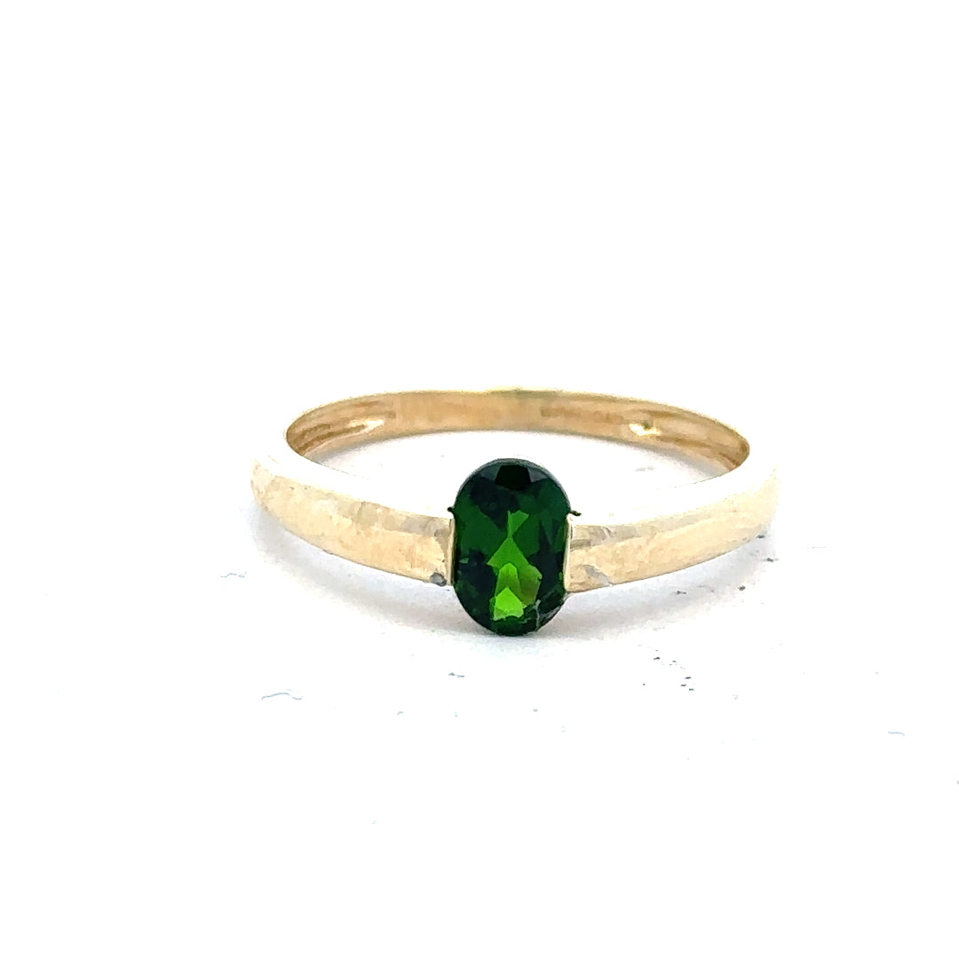 9ct yellow gold ring in size R with a smooth band, unbranded, showcasing a shiny and polished finish.