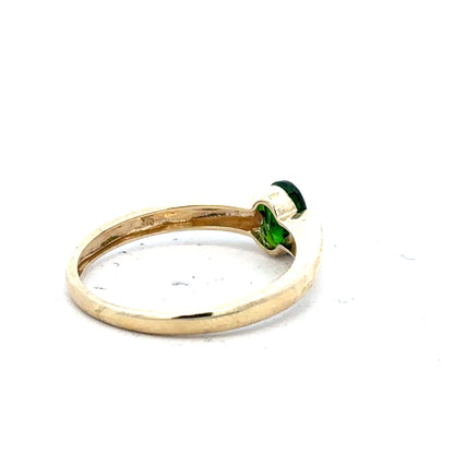 9ct yellow gold ring size R with a smooth band, unbranded jewelry displayed on a neutral background.