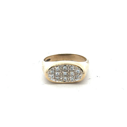 9ct yellow gold ring in size R, featuring a simple band design, unbranded, with a polished finish.