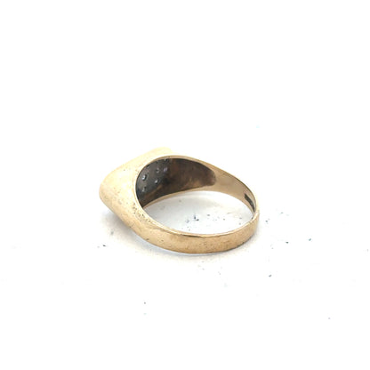 9ct yellow gold ring size R with a simple band design, showcasing its polished finish and classic style.