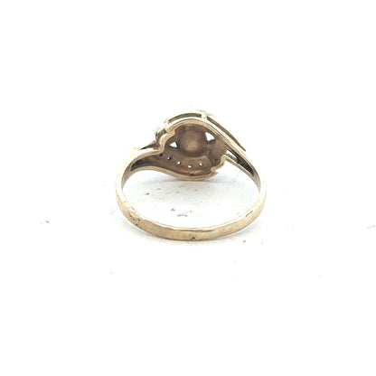 9ct yellow gold ring size R with a smooth band, unbranded, shown on a neutral background.
