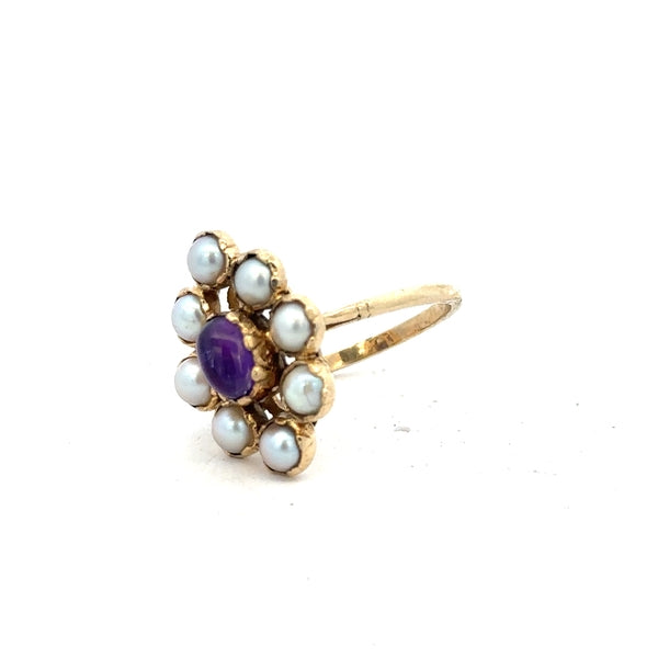 9ct yellow gold ring size R1/2 with a smooth band, unbranded jewelry, shown from a side angle on a white background.