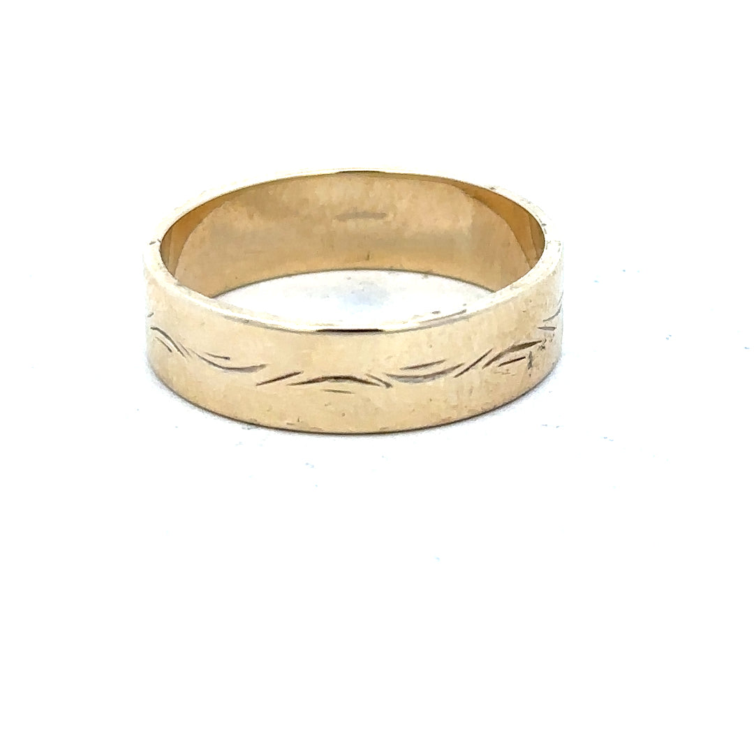 9ct yellow gold ring in size S, unbranded, with a smooth polished band visible in the image.