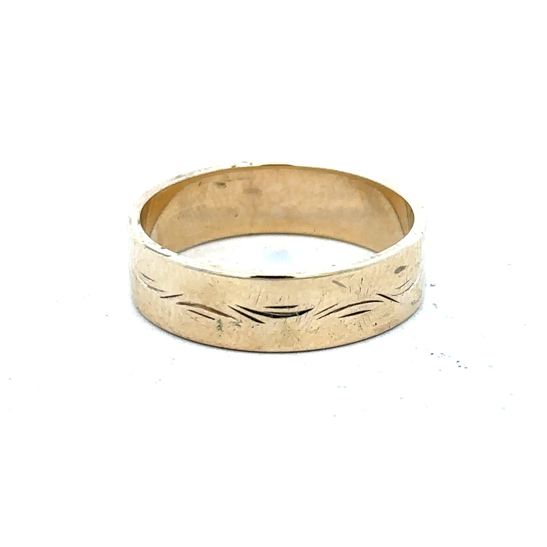 9ct yellow gold ring in size S with a sleek, polished band, unbranded, perfect for elegant jewelry wear.