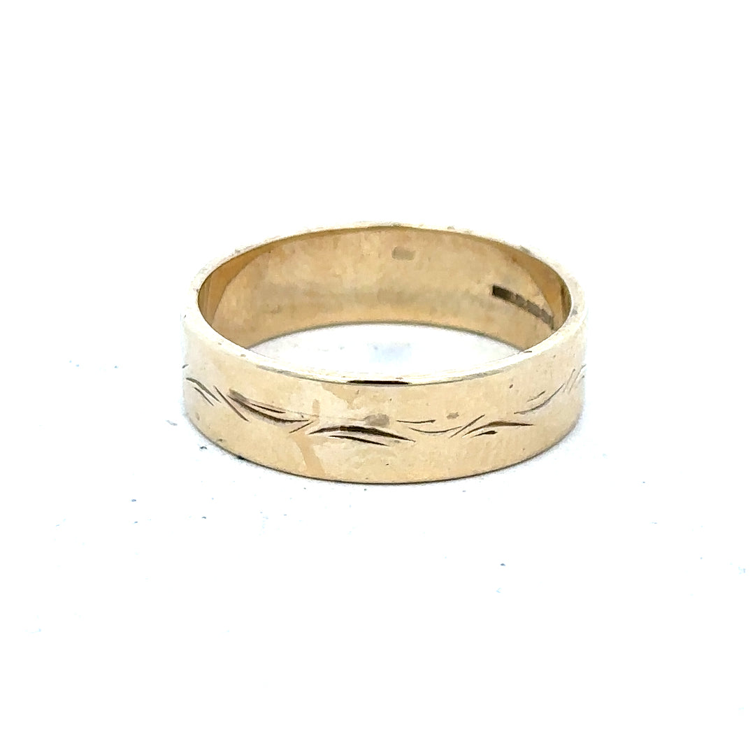 9ct yellow gold ring in size S with a smooth band, unbranded, showcasing a polished finish and elegant design.