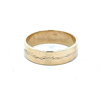9ct yellow gold ring in size S with a smooth band, unbranded, shown on a white background.