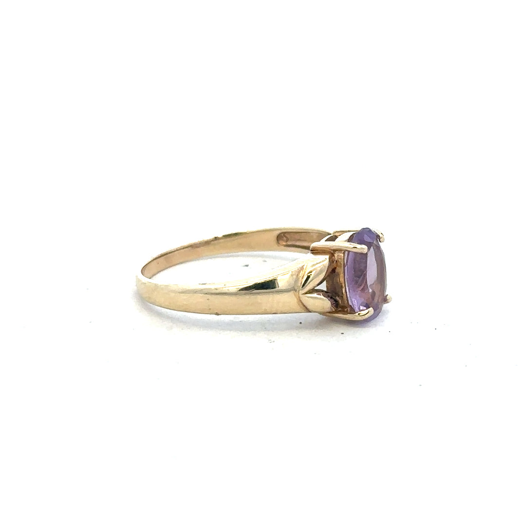9ct yellow gold ring in size S, featuring a smooth polished band, unbranded jewelry item on a plain background.