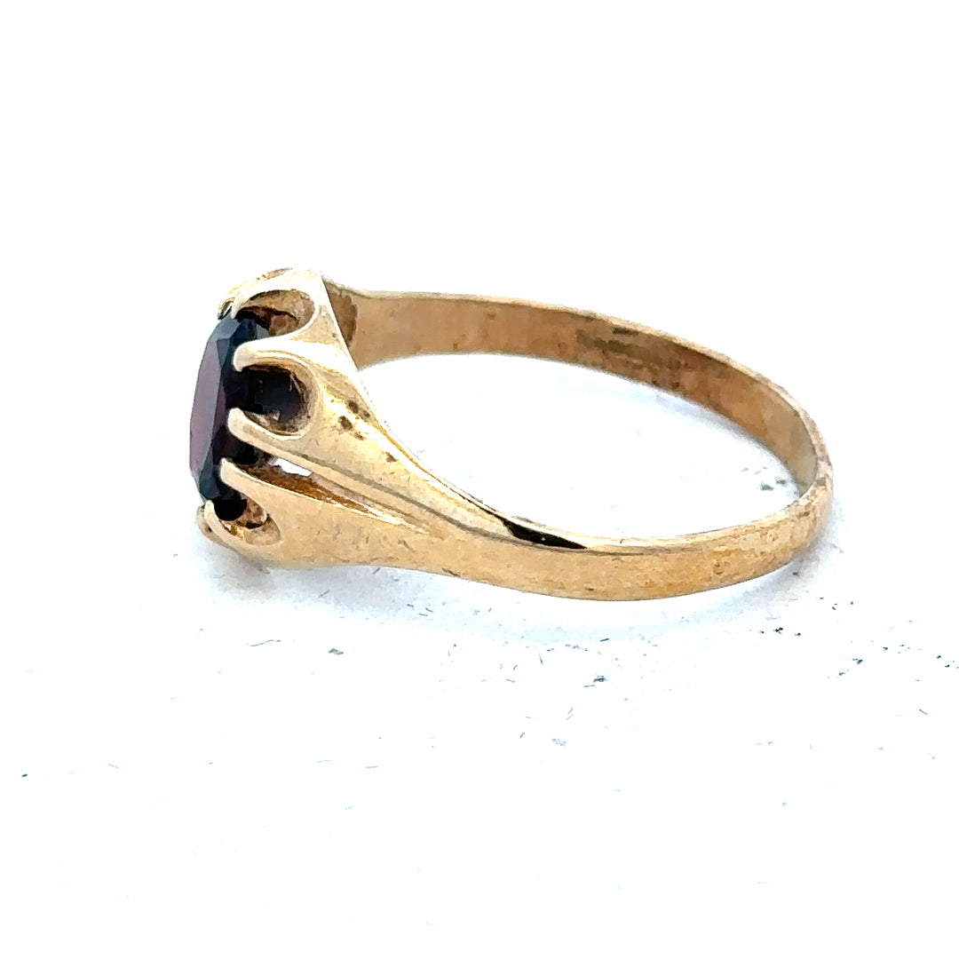 9ct yellow gold ring in size T with a smooth band, showcased on a white background.