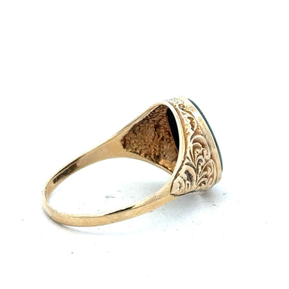 9ct yellow gold ring in size T with a smooth band, unbranded, shown on a neutral background.