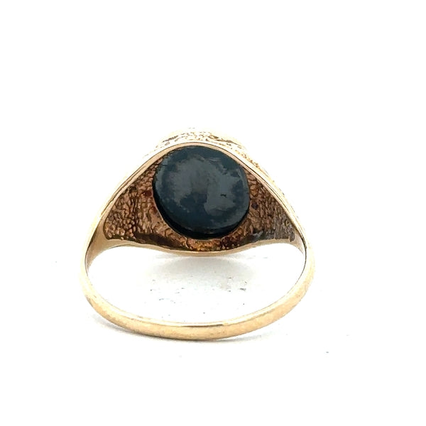 9ct yellow gold ring size T with a smooth polished band, unbranded jewelry design.