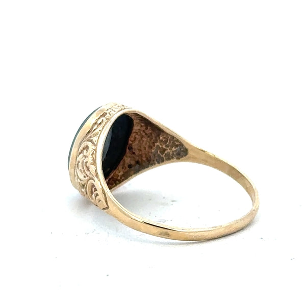 9ct yellow gold ring in size T with a smooth band, unbranded, displayed on a neutral background.