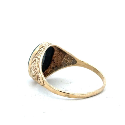 9ct yellow gold ring in size T with a smooth band, unbranded, displayed on a neutral background.