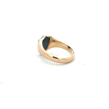 9ct yellow gold ring in size T with a smooth polished band, unbranded jewelry, displayed on a neutral background.