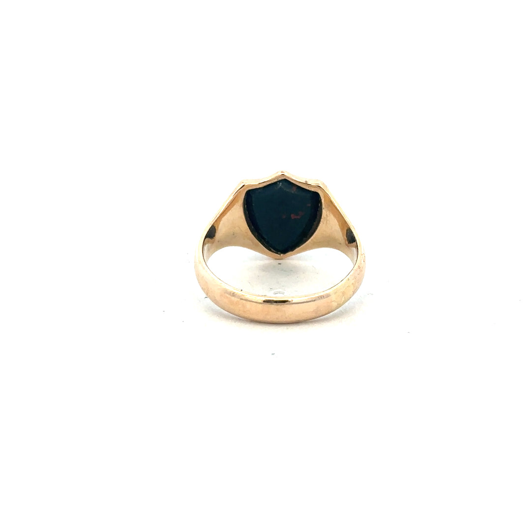 Yellow gold ring in size T, 9 carats, unbranded, with a smooth band visible in the image.