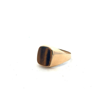 9ct yellow gold ring in size T1/2, showcasing a simple band design with a smooth polished finish.