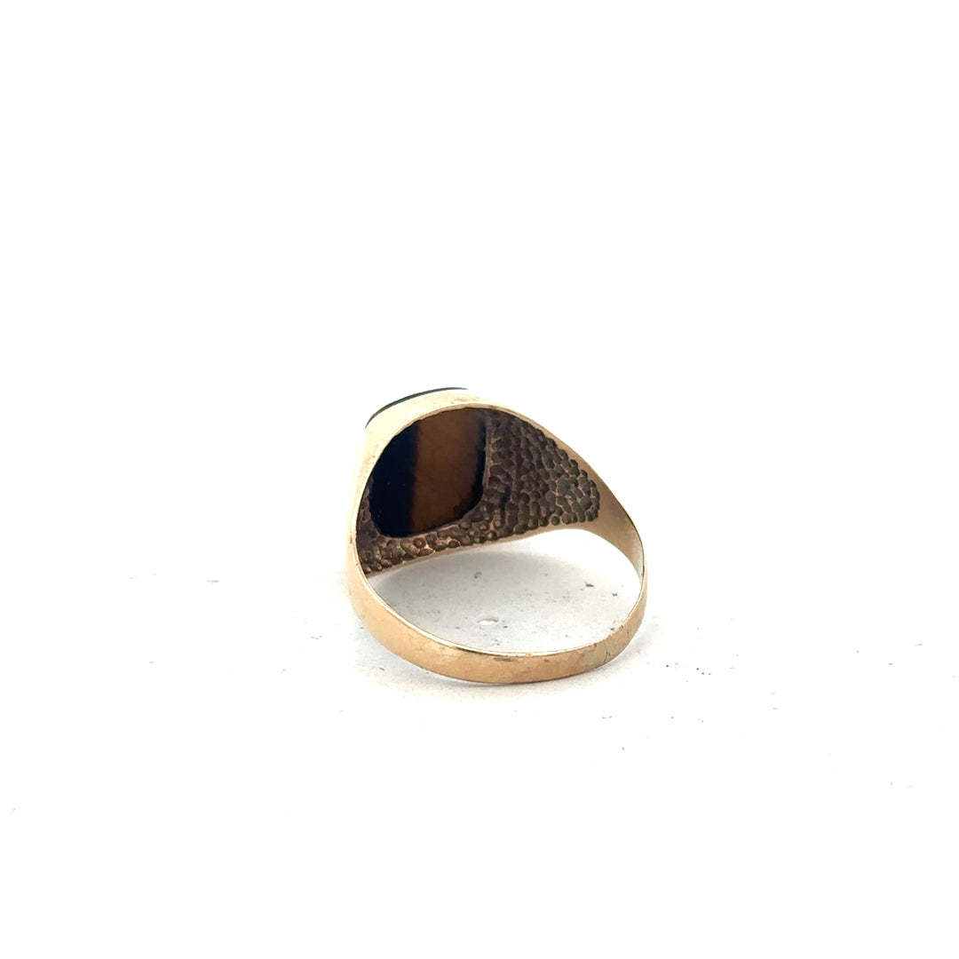 9ct yellow gold ring size T1/2 with a smooth band, unbranded jewelry, shiny gold finish, shown from a top view.