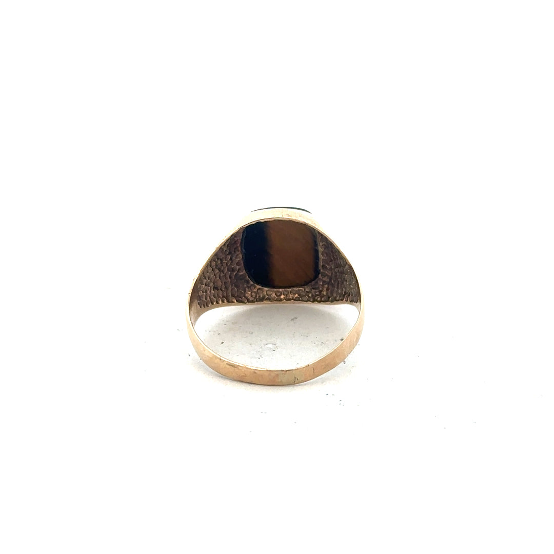 9ct yellow gold ring size T1/2 with a smooth band, unbranded, shown from a top view.