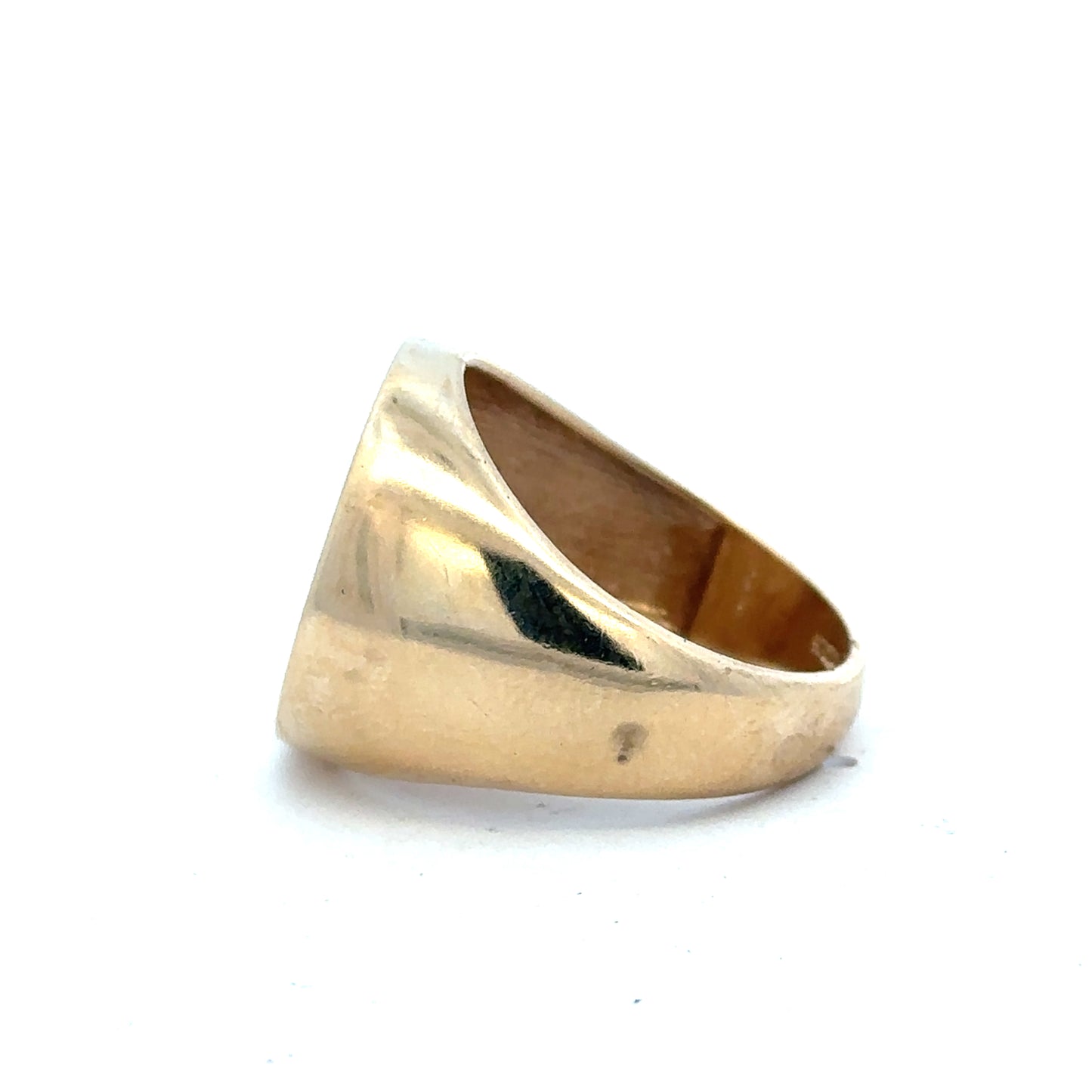 9ct yellow gold ring in size U with a smooth, polished finish, unbranded jewelry displayed on a neutral background.