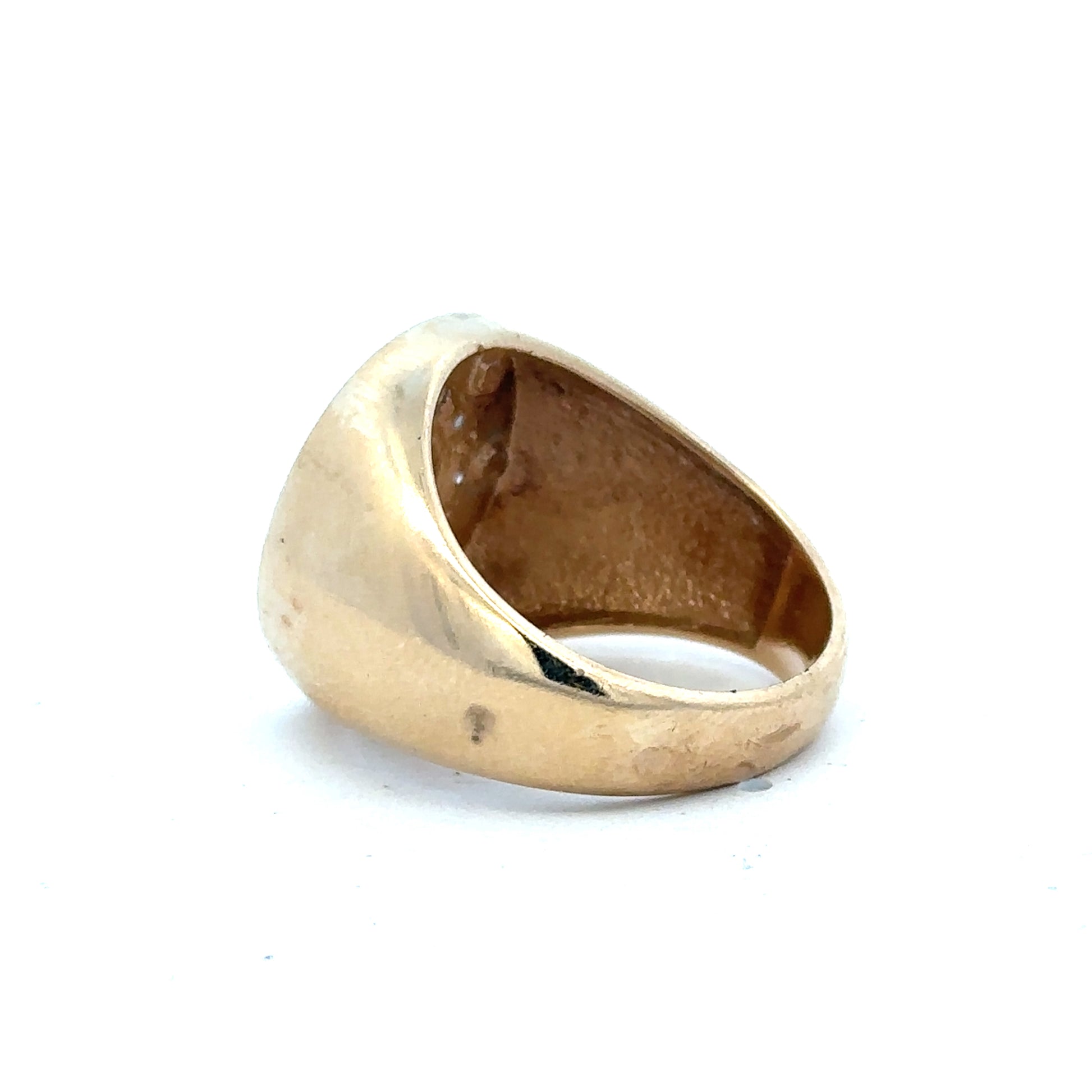 9ct yellow gold ring in size U with a smooth polished finish, unbranded jewelry displayed on a plain background.