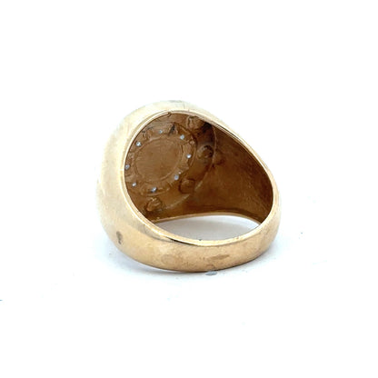 9ct yellow gold ring in size U with a smooth polished finish, unbranded jewelry displayed on a plain background.
