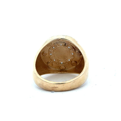 9ct yellow gold ring in size U with a smooth band, unbranded, shown from a top view highlighting the polished finish.