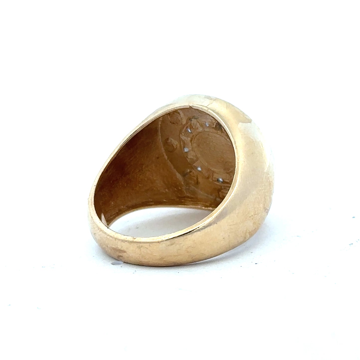 9ct yellow gold ring in size U with a smooth polished band, unbranded jewelry, shown in a close-up view.