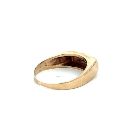 9ct yellow gold ring in size W with a smooth band, unbranded, shown from a front view on a white background.
