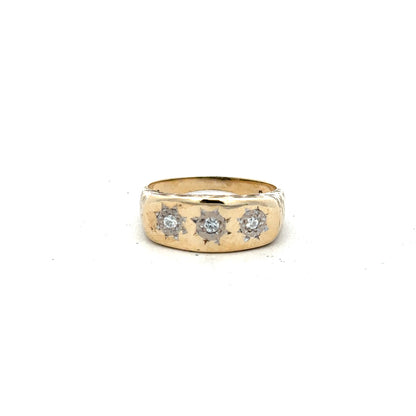 9ct yellow gold ring in size W, unbranded, with a smooth polished band, shown on a plain background.