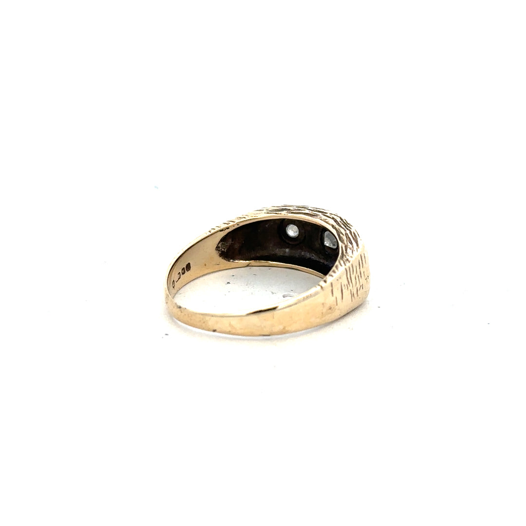9ct yellow gold ring in size W with a smooth band, unbranded jewelry piece displayed against a neutral background.
