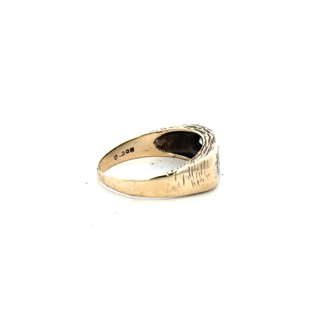 9ct yellow gold ring in size W, unbranded, featuring a smooth polished band and classic design.