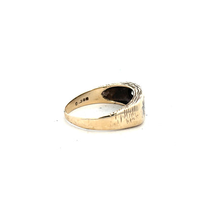 9ct yellow gold ring in size W, unbranded, featuring a smooth polished band and classic design.