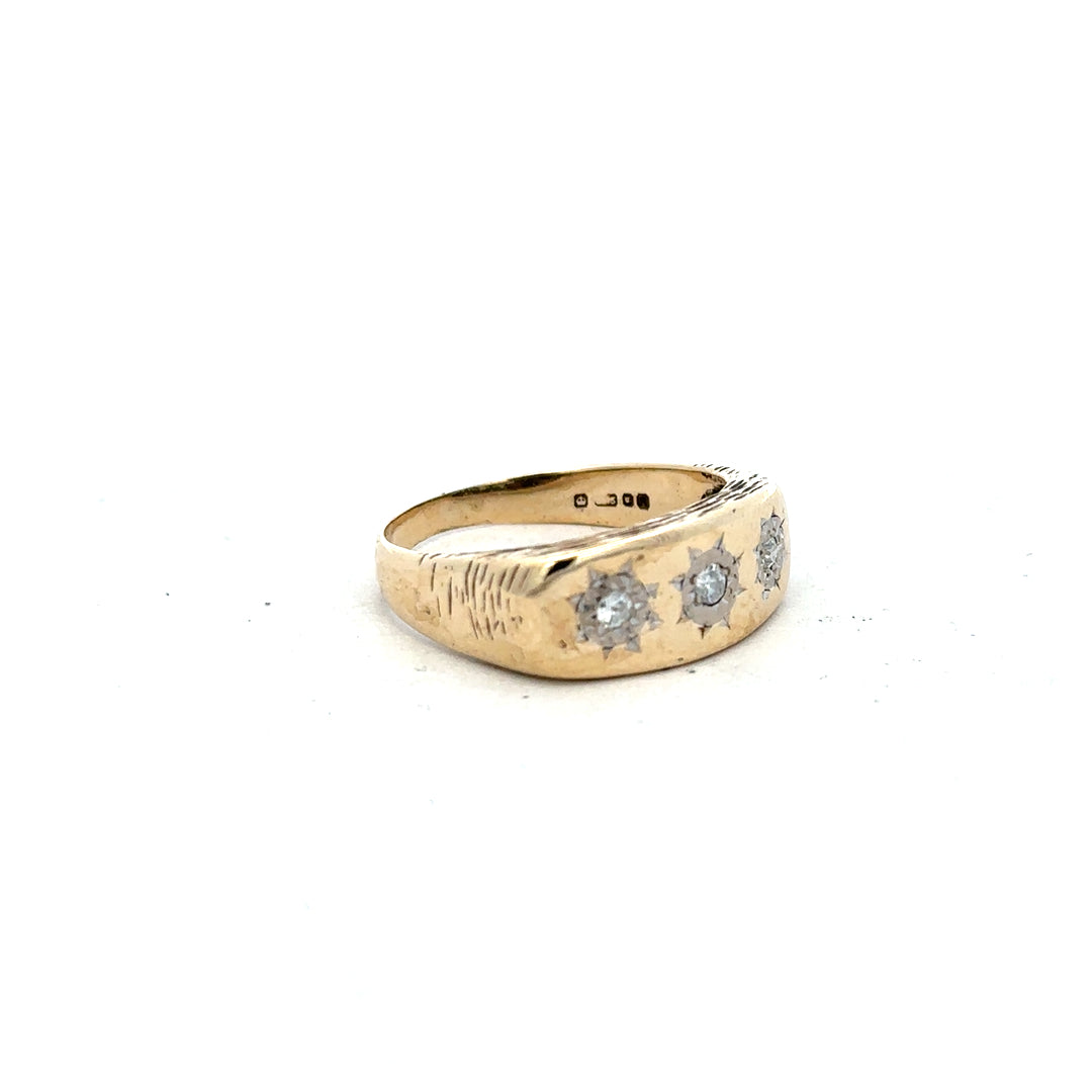 9ct yellow gold ring in size W with a simple band design, unbranded jewelry piece.