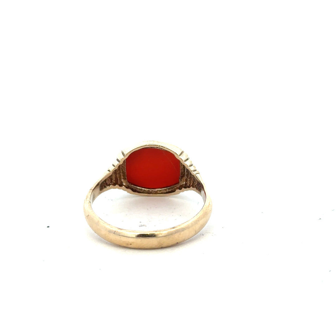 9ct yellow gold ring size Y1/2 with a smooth band, unbranded jewelry, shiny finish, detailed close-up image.
