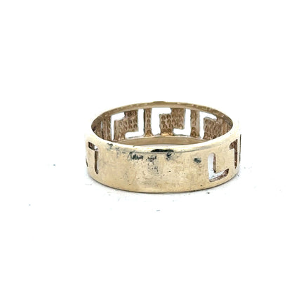 9ct yellow gold ring in size Z with a smooth band, unbranded jewelry showing a close-up view of the polished gold surface.