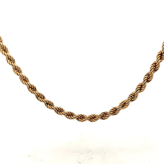 9ct yellow gold rope chain weighing 10.1g, featuring a twisted design and polished finish, unbranded jewelry accessory.