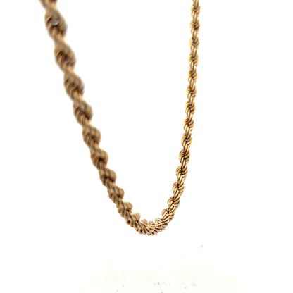9ct yellow gold rope chain weighing 10.1g, showcasing a classic design with intricate twisted links.