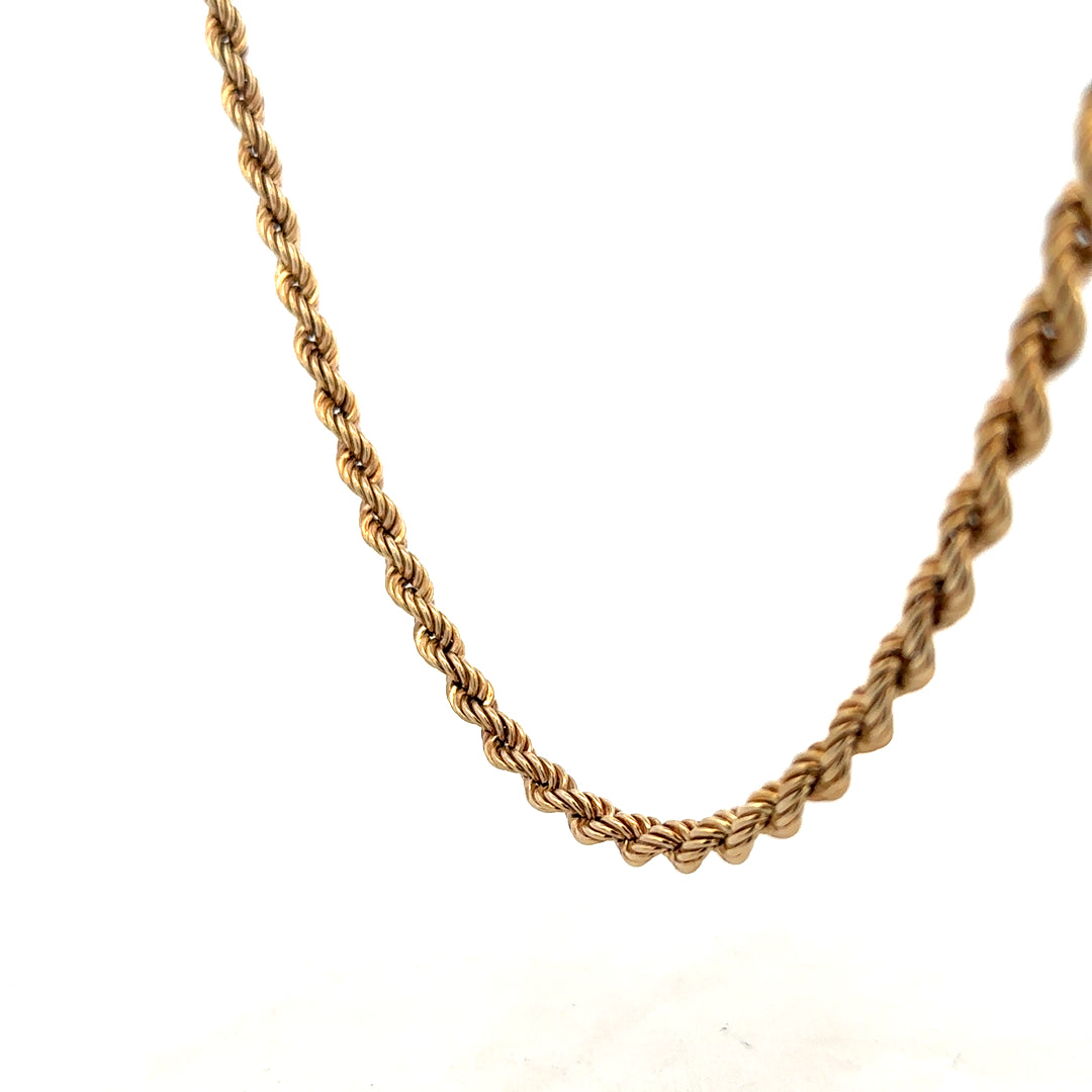 9ct yellow gold rope chain weighing 10.1g, featuring intricate twisted design, unbranded jewelry accessory.