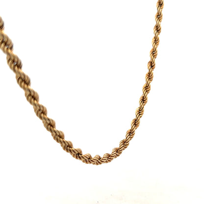 9ct yellow gold rope chain weighing 10.1g, featuring a detailed twisted design and secure clasp, unbranded jewelry accessory.