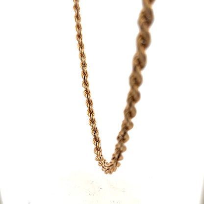 9ct yellow gold rope chain weighing 15.1g, unbranded jewelry chain with a textured twisted design, shown on a plain background