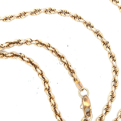 9ct yellow gold rope chain with a detailed link design, weighing 16.5 grams, displayed on a plain background.