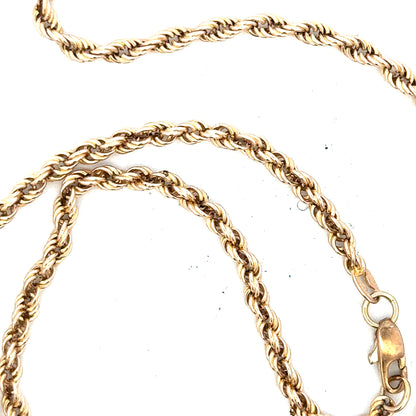 9ct yellow gold rope chain, weight 16.5g, featuring a detailed twisted rope design, unbranded jewelry accessory.