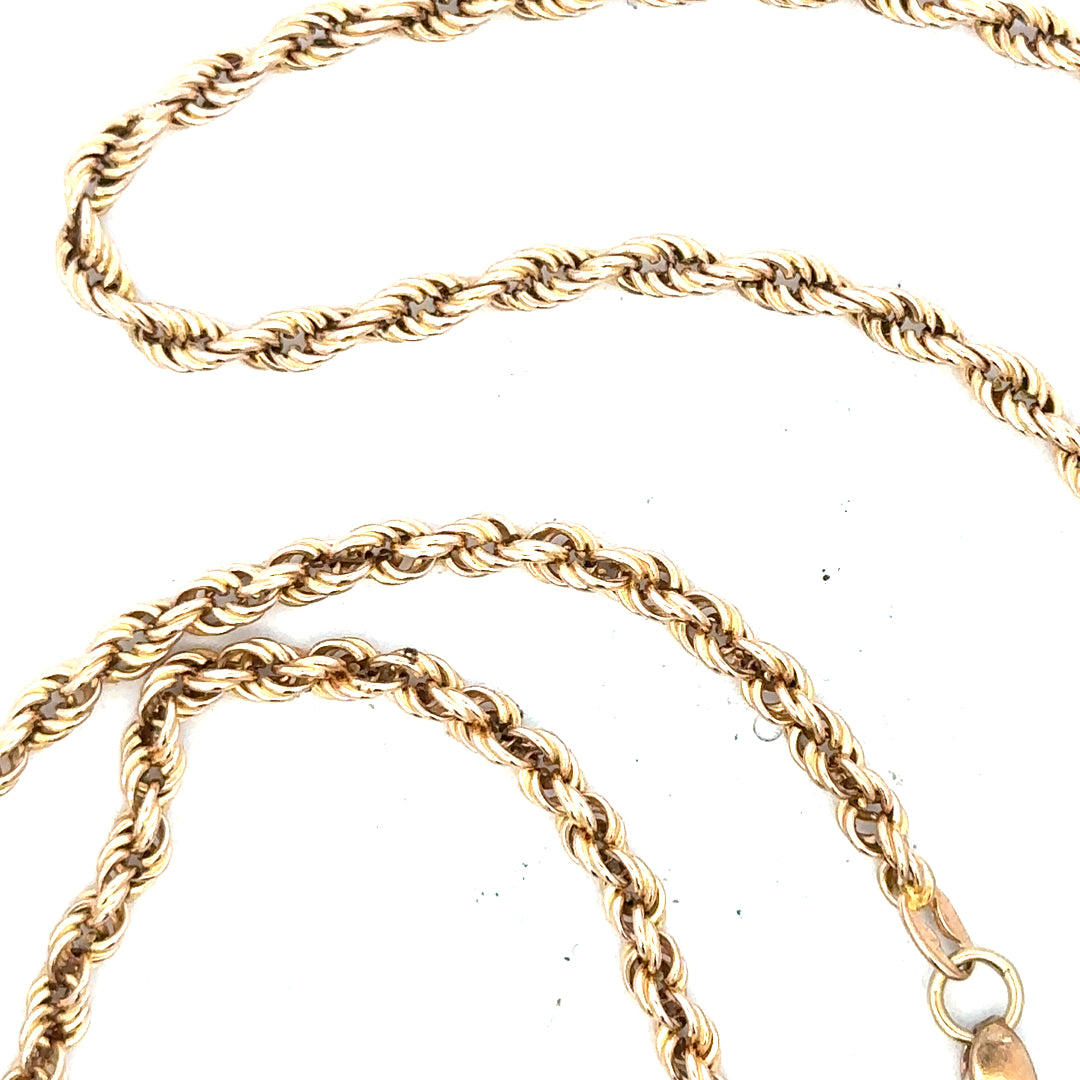 9ct yellow gold rope chain weighing 16.5g, showcasing a detailed twisted design and polished finish.