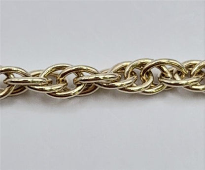 9ct yellow gold rope chain, 16-inch length, 9.4g, unbranded jewelry with detailed twisted rope design.