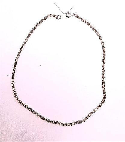 9ct yellow gold rope chain, 16 inch length, 9.4g, unbranded jewelry with detailed twisted design.