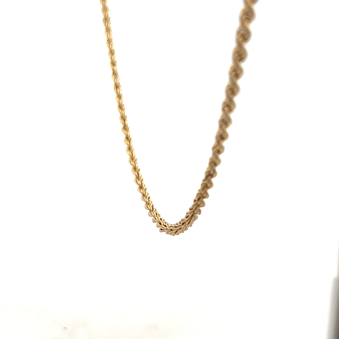 9ct yellow gold rope chain weighing 3.7g, featuring a detailed twisted design, shown close-up on a neutral background.