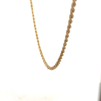 9ct yellow gold rope chain weighing 3.7g, featuring a detailed twisted design, shown close-up on a neutral background.