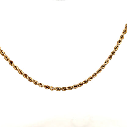 9ct yellow gold rope chain with a sturdy design, weighing 7.2 grams, showcasing the classic textured link pattern.